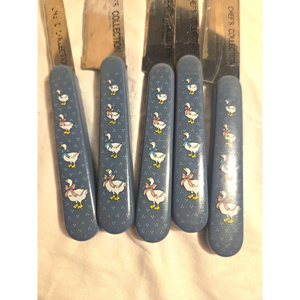 Chef's Collection Stainless Steel Serrated Steak Knife Set, 5 Blue Goose Handles